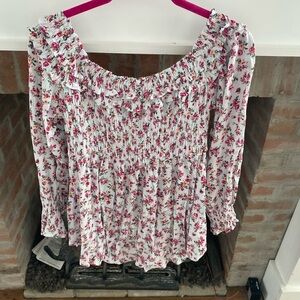 Kori America Smocked Square Neckline Floral Blouse size Medium Y2K​